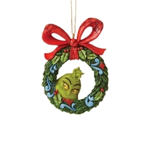 Grinch Peeking Through Wreath Hanging Ornament